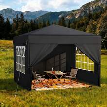 2.5x2.5m / 3x3m Pop Up Gazebo, Waterproof Winterproof Stable Folding Canopy With UV Protection & 4 Side Panels, Height Adjustable 240–260cm, Outdoor Party Tent For Garden, Camping, Wedding & Patio - Black - View 1