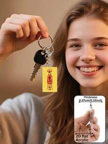 2D Acrylic Flat Lucky Charm & Protective Amulet Keychain, Perfect Bag Pendant, Ideal Gift For Friends And Family, Chinese Traditional Text Symbols Including Protection, Home Protection, Driving, Marital Harmony, Wealth & Prosperity, Academic Success, Health Amulet, Feng Shui Auspicious Gift For Relatives And Elders, Car Decor, Phone Charm, Back To School Gift - Multicolor - View 6