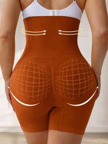 Women's High Waist Shapewear Shorts, Strong Texture For Tummy Control, Butt Lifting & Waist Curve Shaping, Super Stretchy For All-Day Comfort & Curves - Coral Orange - View 5