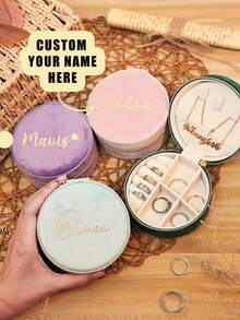 Customized Name Velvet Mini Jewelry Storage Box, Simple Compact Portable Jewelry Box, Ring Packaging Box, Portable Velvet Jewelry Box, Necklace Box, Ring Box, Wedding Ring Packaging Box - Multicolor - View 10