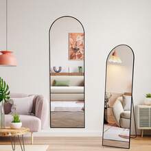 EDIMENS Full-Length Mirror, 160 X 50 Cm, Curved Standing Mirror, Aluminum Alloy Frame, Tempered Glass, For Bedroom, Living Room, Wardrobe - 160x50cm-Schwarz - 查看 4