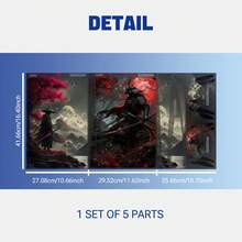 Compatible With PS5 Disc Edition And Wind Red Moon Samurai Sticker, Retro Dark Japanese Style, Matte Texture, Waterproof Removable No Residue, Full Body Protection Sticker For Console And Controller - View 2