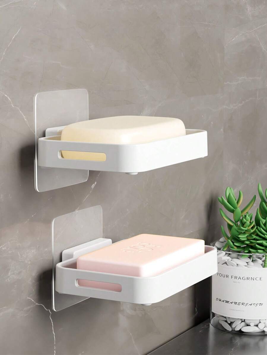 1pc Wall-Mounted Soap Holder, No-Drill Draining Soap Dish With Water Tray, Bathroom Soap Storage Rack - Type a - View 1