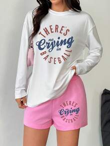 Women's 2-Piece Sports Set: Customizable Thanksgiving Gift, This Women's Sports Set Includes T-Shirt And Shorts. You Can Add Your Own Text/Image (Sentence, Badge Design, Company Logo, Family Photo, Selfie). Choose Your Favorite Font And Color To Design Your Own Personalized Print, Perfect As A Gift For Girlfriend, Couple Outfit Or Sports Set - Multicolor - View 2