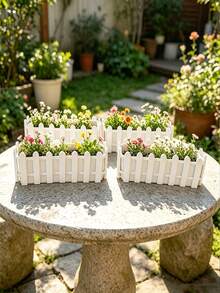 1 Peça Vaso de Flor de Plástico com Design de Cerca Branca, Decoração de Jardim Interno/Externo, Recipiente de Plantas para Varanda, Vaso de Flor, Adequado para Suculentas e Ervas, Decoração Externa, Plantas em Vasos, Decoração Doméstica, Suprimentos de Jardinagem, Decoração de Varanda - Vários estilos - Visão 8