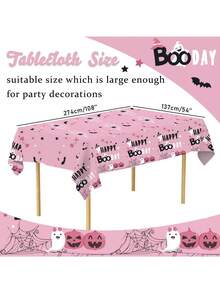 1/3/5pcsPink Halloween Tablecloth - Pumpkin Ghost Happy Cloth Day Party Decoration - Rectangular Plastic Tablecloth For Interior Decoration - Halloween Disposable Tablecloth - View 8