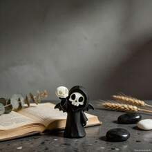 Collectible Ornament 2.83 Inch Creative Grim Reaper Skull Sculpture, Dark Fantasy Desktop Decor, PLA Craft Gothic Style Statue, Suitable For Home And Halloween Display, Thoughtful Gift For Gothic Collectors - A - View 9