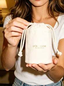L'Occitane Off-White Linen-Style Cylindrical Drawstring Makeup Bag, Large Capacity Fabric Cosmetic Organizer Pouch, Portable Toiletry Storage Bag For Commute, Travel And Travel, Minimalist Ins-Style Cylindrical Storage Bag, Birthday Holiday Gift For Best Friend - Champagne - View 3