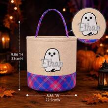 Personalized Halloween Candy Basket, Custom Trick Or Treat Tote Bag, Kids Pumpkin Bucket, Soft Rope Halloween Basket, Embroidered Name Gift - Multicolor - View 6