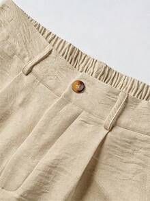 Men's Linen Shorts, Men's Summer Linen Pants | American Sporty Casual Shorts | Comfortable Fabric Material | Straight Cut Relaxed Fit | Elastic Drawstring Waist Design Suitable For Multiple Body Types | Suitable For Spring/Summer Commuting, Vacation, Travel, Daily Wear | Refreshing And Non-Stuffy - Khaki - View 7
