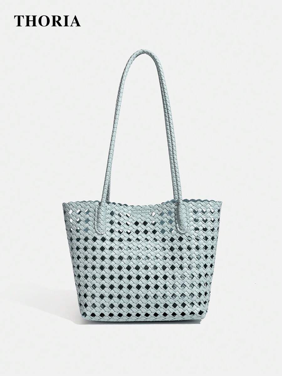 2026 New Hollow Embossed Woven Bag, Women's Shoulder Bag With Small Bag, Large Capacity Bag, Vacation Travel Charm Versatile Leisure Bucket Bag