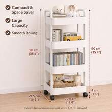 3/ 4/ 5-Tier Rolling Storage Cart With Black Wheels, Slim Mobile Utility Organizer Cart, Space Saving Storage Rack With Handle, Lockable 360° Casters For Bathroom, Kitchen, Laundry Room, Office, Living Room - White - View 5