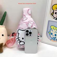 Sanrio Hello Kitty Crossbody Bag 1pc - Multi-Layer Design, Large Capacity, Made Of Durable Nylon Material. This Multi-Functional Crossbody Bag/Cute Cartoon Sports Bag/Shoulder Bag/Mini Backpack/Storage Bag Is Suitable For Daily Commute. It's An Excellent Birthday Gift For Her. - View 3