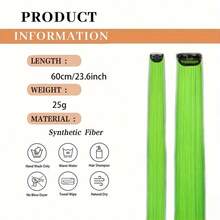Synthetic Long Neon Green Hair Extensions 24 Inch Colorful Straight Hair Party Highlight Hair Accessory - Multicolor - View 4