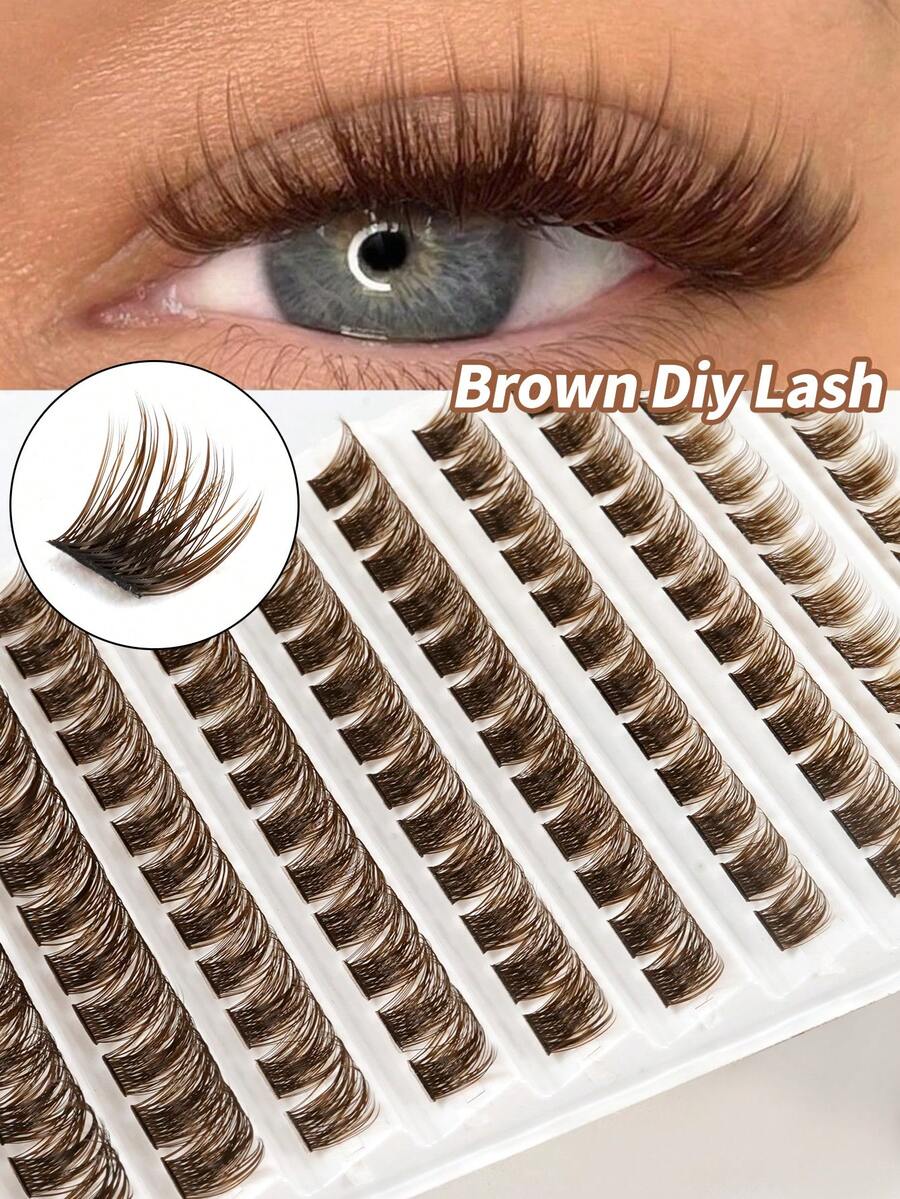 120pcs Brown DIY Eyelash Extensions Cross Lightweight Single Cluster False Eyelashes, Natural Soft Lightweight, 8-16mm, Reusable, Mixed Style Eyelash Clusters, Single Cluster False Eyelashes - D - View 1