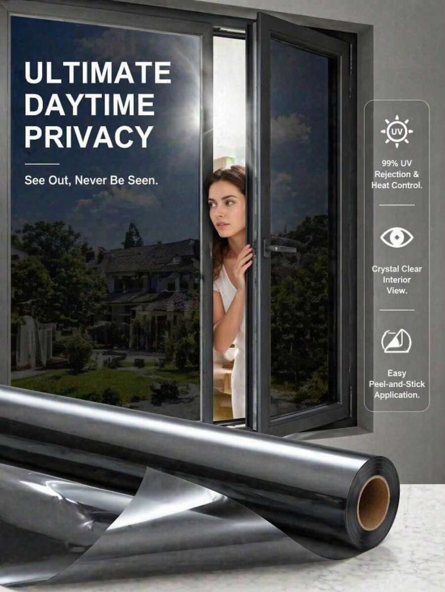 Window Privacy Film One Way Daytime Privacy Static Cling Sun Blocking Anti UV Reflective Window Tint For Home And Office, Black - Multicolor - View 1