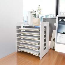7 Tier A4 Desk Organiser | Locker Shelf Storage Module Filing Holder Paper Document Holder File Trays For Home Office - White - View 1