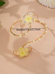 1Pc Statement Floral Open Wrap Arm Bracelet Adjustable Flower Bangle Stackable Accessory For Women Party Wedding Birthday Gift - Flower-shaped Rolled-edge Armband - View 3