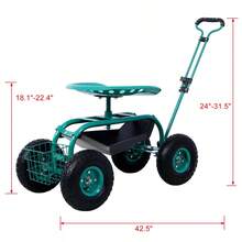 [Free Shipping] Rolling Garden Scooter Garden Cart Seat With Wheels And Tool Tray, 360 Swivel Seat,Green-XY187496 - Multicolor - View 8