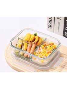 3件組高硼矽玻璃食物儲存容器附蓋，多尺寸分隔便當盒組（1/2/3格），防漏餐點準備盒，廚房收納整理盒，適用於冰箱、辦公室、學校、野餐與露營零食盒 - 無色 - 查看 14