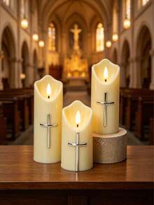 1pc Hot-Selling White LED Bullet-Head Electronic Candle Light, Realistic Candle For Romantic Confession, Birthday, Wedding, Suitable For Multiple Scene Decor - Cross Lamp - View 1
