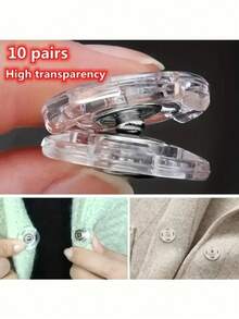 10/20 piezas Botones invisibles ultra transparentes - Fijadores invisibles, adecuados para suéteres y camisas, diseño anti-exposición, con exquisita hebilla redonda, perfectos para telas de punto y abrigos, fáciles de coser y asegurar firmeza, accesorios de costura - transparente - Ver 5