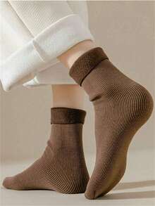 3/5 pares de calcetines de nieve gruesos y cálidos para mujer, unicolor versátil, adecuados para uso en invierno, color aleatorio - Multicolor - Ver 7