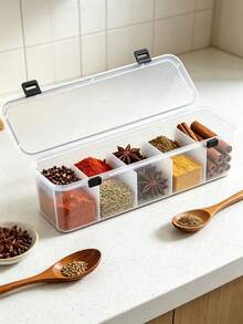 5-Compartment Spice Box & Refrigerator Storage Container - Divided Storage Container, Suitable For Spices, Star Anise, Cinnamon And Dried Chili - Kitchen & Home Use, Flip Lid, Airtight Storage Box - Multicolor - View 3