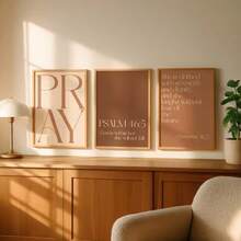 3pcs Frameless Terracotta Christian Bible Verse Canvas Posters, Minimalist Pray/Psalm 46:5/Proverbs 31:25 Wall Art Prints, Aesthetic Religious Room Decor, Holiday Decoration Gift - Brown - View 8