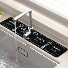 1pc Black Kitchen Knife & Fork Pattern Rubber Faucet Splash Guard Mat, Bathroom Faucet Anti-Splash Pad, Mud Guard, Moisture-Proof Non-Slip Faucet Mat, Kitchen Countertop Accessory. Protect Your Kitchen Countertop. - Multicolor - View 10