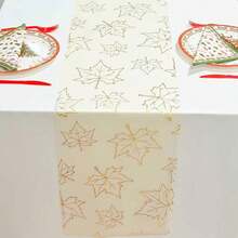 1pc Line Drawing Table Runner 28*275cm 11.02*108.27inch Tougan Transparent Line Drawing Maple Leaf Table Runner Polyester Fabric Table Decor Suitable For Christmas Party, Birthday Party, Thanksgiving, Etc. (Multiple Colors Available) - Multicolor - View 5