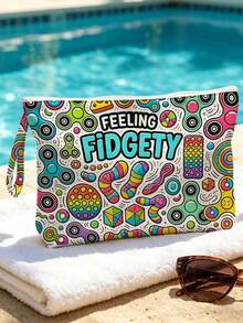 「FEELING FIDGETY」與遊戲控制器印花化妝包，拉鍊式旅行收納袋，輕量耐褪色化妝盥洗包，適合女性、女孩與男性，便攜式化妝收納盒，易清洗，適合母親、老師、朋友、護理師等，女性/男性好友禮品袋，學校與度假旅行必備盥洗包 - 彩色 - 查看 1