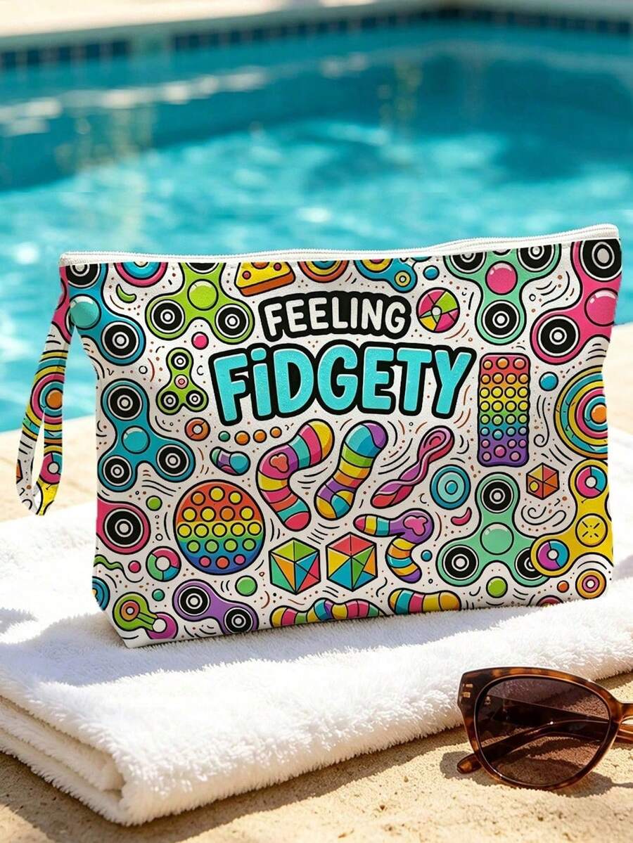 「FEELING FIDGETY」與遊戲控制器印花化妝包,拉鍊式旅行收納袋,輕量耐褪色化妝盥洗包,適合女性、女孩與男性,便攜式化妝收納盒,易清洗,適合母親、老師、朋友、護理師等,女性/男性好友禮品袋,學校與度假旅行必備盥洗包 - 彩色 - 查看 1