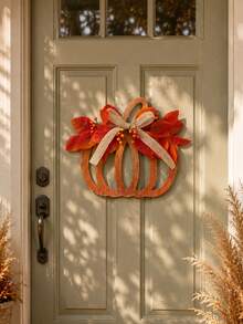 1PC Autumn Pumpkin Door Hanging Decor, Thanksgiving Front Door Wreath, Pumpkin Door Sign, Paired With Artificial Maple Leaves, Berries And Burlap Bow, American Farmhouse Style Porch, Wall, Window, Entryway Hanging Decoration, Suitable For Harvest Festival, Seasonal Home Party Decor - Style 1 - View 6