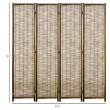 [Free Shipping] HOMCOM 4 Panel Room Divider, 5.5 Ft Portable Folding Privacy Screens, Reed Hand-Woven Freestanding Partition Wall Dividers For Home Office, Carbonized-XY369605 - Multicolor - View 5