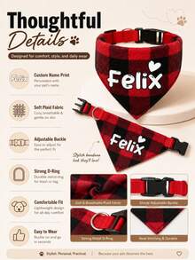 1pc Customized Pet Dog Plaid Scarf, Personalized Name ID, Paw Print, Bone And Heart Logo Options, Triangle Bib Style Cat Dog Scarf, Exquisite Customized Pet Neck Scarf, Dog Bandana - Multicolor - View 5