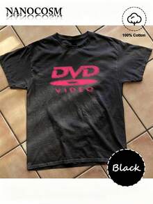 [100% Cotton] DVD Video Nostalgic Green Logo Vintage Gaming Print T-Shirt 2000s Aesthetic Retro Summer Shirt - Unisex Women & Men's Campus Daily Wear - 黑色B - 查看 1