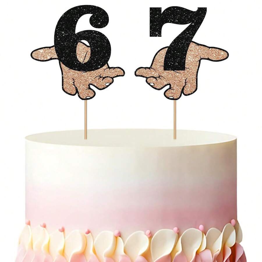 2pcs Six Seven Cake Decor - Funny 6 7 Birthday Cake Decor - Suitable For Birthday Party, Anniversary Party Decoration Supplies - View 1