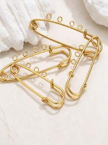 1/5pcs 18K Gold Plated Stainless Steel Fashion Safety Pin Decorative Brooch, Waterproof And Fade-Resistant, DIY Jewelry Making Supplier - Pin - View 2