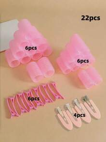 22pcs Pink Hair Roller Set, Hair Clips, Self-Adhesive Curling Tubes And Clips, Create Voluminous Hair Roots And Volume, Soft Waves DIY Salon Styling, Reusable Professional Hair Styling Tools, Curling Hair Clips - Multicolor - View 8