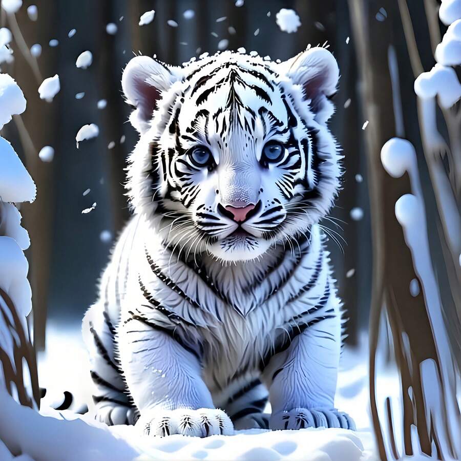 D DIY Diamond Painting Frameless, Handmade Home Decor Beginner Art Kit Diamond Painting Little Tiger In Snow, Diamond Painting Set, Entry-Level Diamond Painting Art Kit. Suitable For Home Living Room, Bedroom And Office Space Wall Decoration. Also Can Be Used As Holiday Theme Creative Activity Gift, Present, Birthday Gift. Compatible With Easter, Mother's Day, Festival, Halloween, Thanksgiving, Christmas