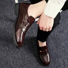 Elegant Black Patent Leather Low Heel Dress Shoes - Sophisticated Design, High-Quality PU Material, Button Closure, Versatile Style - Brown - View 6
