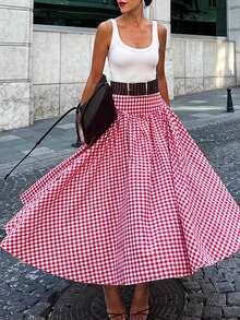 Women's Elegant Casual Street Daily Plaid Casual Skirt Women's Casual Skirt Red - Red - View 4