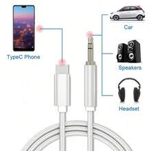 3.3ft/100cm AUX Audio Cable, USB-C To 3.5mm Nylon Braided Aux Cord Compatible With IPhone 16/15 Pro Max Plus, - Multicolor - View 8