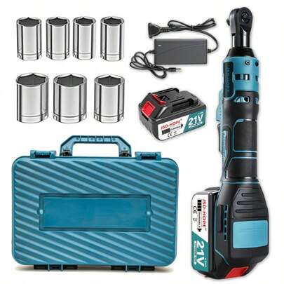 JSD-HOPE 21V Cordless Electric Ratchet Wrench, Large Torque Wrench Set With Adjustable Speed Control, LED Working Light, Charger, Portable Storage Box, Suitable For Automotive Repair/ Home DIY Disassembly And Assembly Projects, Men's Practical Tool Gift