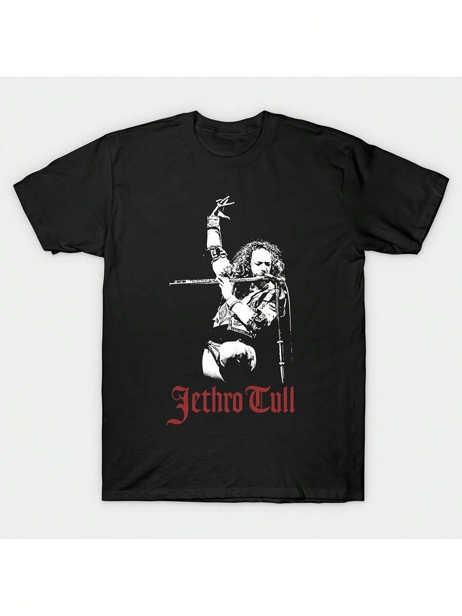 Jethro Tull Vintage 1960s British Rock Band T-Shirt - Ian Anderson Flute Print, Heavyweight 220gsm Unisex Tee For Men & Women, Iconic Music Performance Shirt, Casual Vintage Style For Concerts & Birthday Gifts - Black - View 1