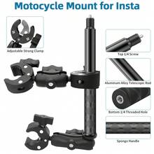 2026 Neues Motorradhalterung-Set, kompatibel mit Insta360 One X5 X4 X3 X2 RS OSMO, stabile Motorradklemme, ausziehbare Panorama-Stange, rutschfeste CNC-Basis, perfekt zum Aufnehmen von Fahrvideos, mit Regenschirm-Clip-Funktion - Übersicht 6