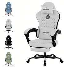 Bürostühle mit Fußstützen, höhenverstellbare Gaming-Stühle, Bürostühle mit Lendenwirbelstütze. - Weiss - Übersicht 1