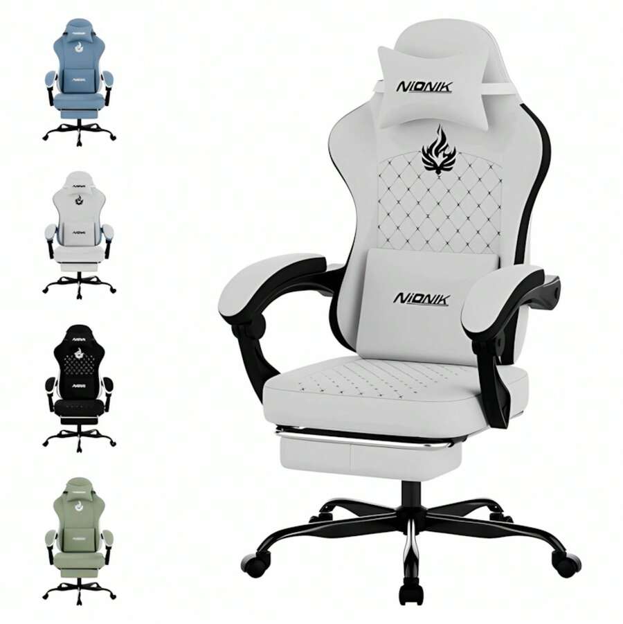 Bürostühle mit Fußstützen, höhenverstellbare Gaming-Stühle, Bürostühle mit Lendenwirbelstütze. - Weiss - Übersicht 1