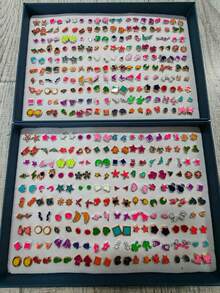 RINTOLER Juego de pendientes de plástico geométricos minimalistas de estilo japonés & coreano de colores, se vende con caja, estilo & color aleatorio, 100 pares (estilo & color aleatorio) - Multicolor - Ver 5